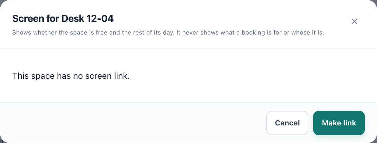 The Screen dialog for a space with no screen link yet