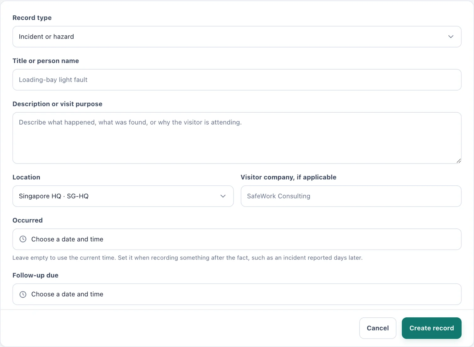 The Report workplace incident form