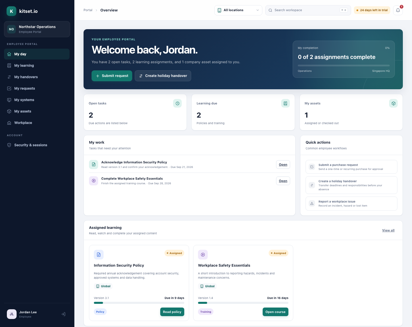 The mobile-first kitset.io Employee Portal.